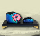金烏炭雕和樂吉祥組合筆筒紅藍色JW-BT010